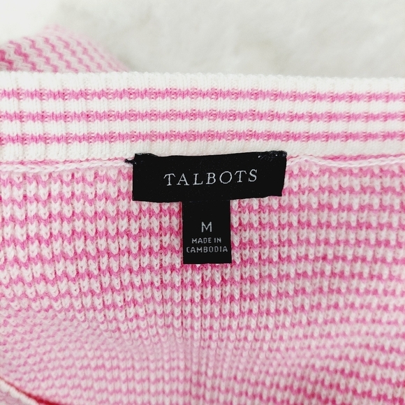 Talbots Pink & White Striped Long Sleeve Round Neck Pullover Sweater 3318 - Picture 5 of 7